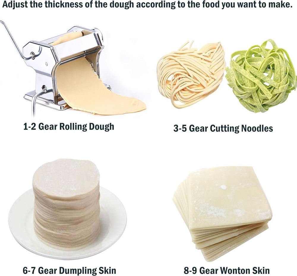 Pasta Maker Machine, Manual Makers 9 Adjustable Thickness Silver