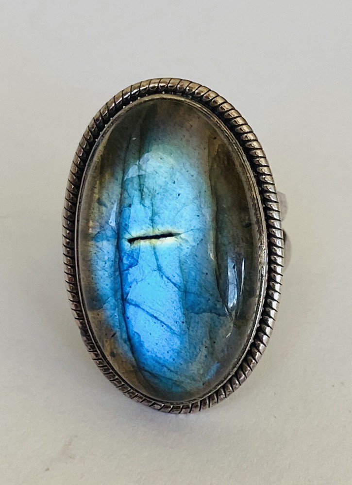 Vintage Southwestern Sterling Silver Oval Labradorite Split Shank Ring Size 7