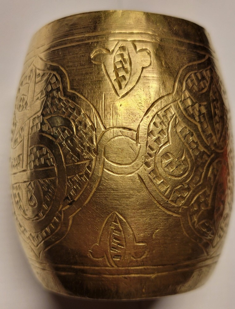 Middle Eastern Brass Cup and Bowl - With hand made design engraved in each one.
