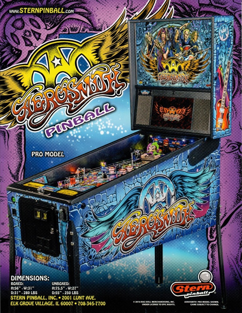Aerosmith Pro Pinball Machine Game FLYER Original 2016