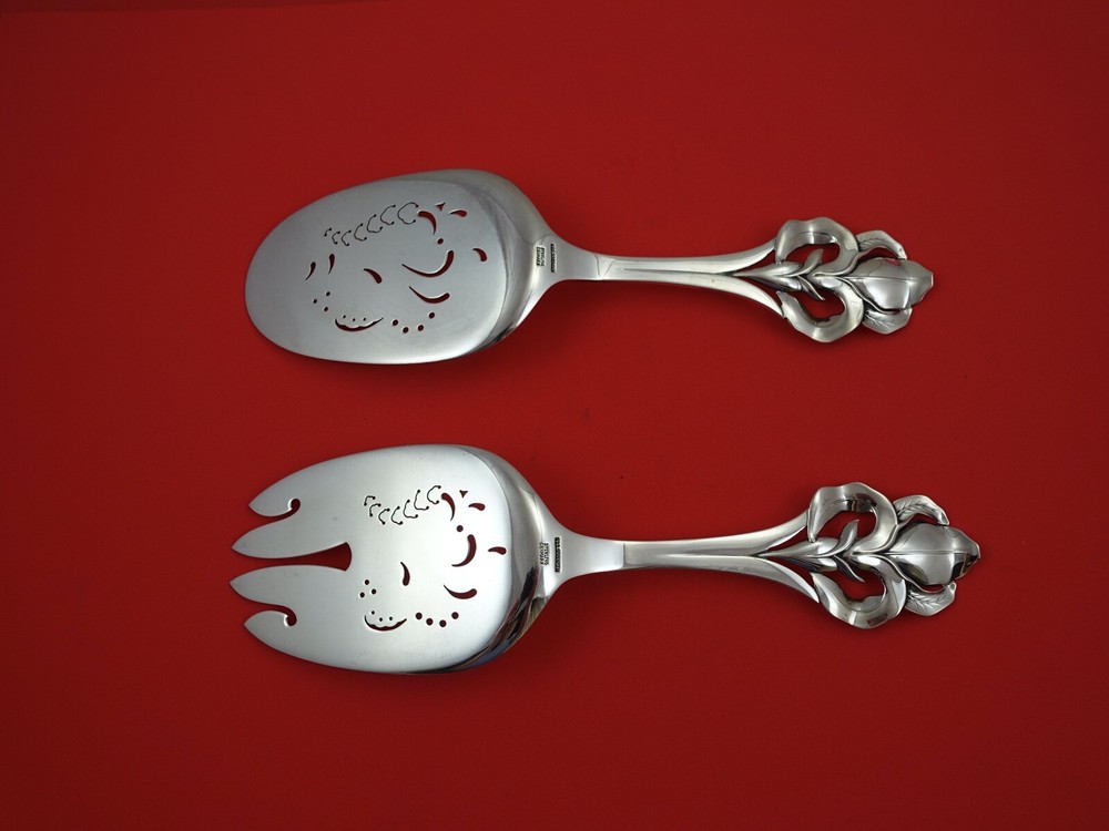Iris Sorensen Sterling Silver Fish Serving Set w/ large Iris handles 2-pc 9"