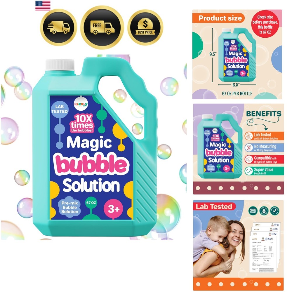 33 OZ Iridescent Bubble Solution Refill | Non-Toxic Pre-Mix Bubble Refill Sol...