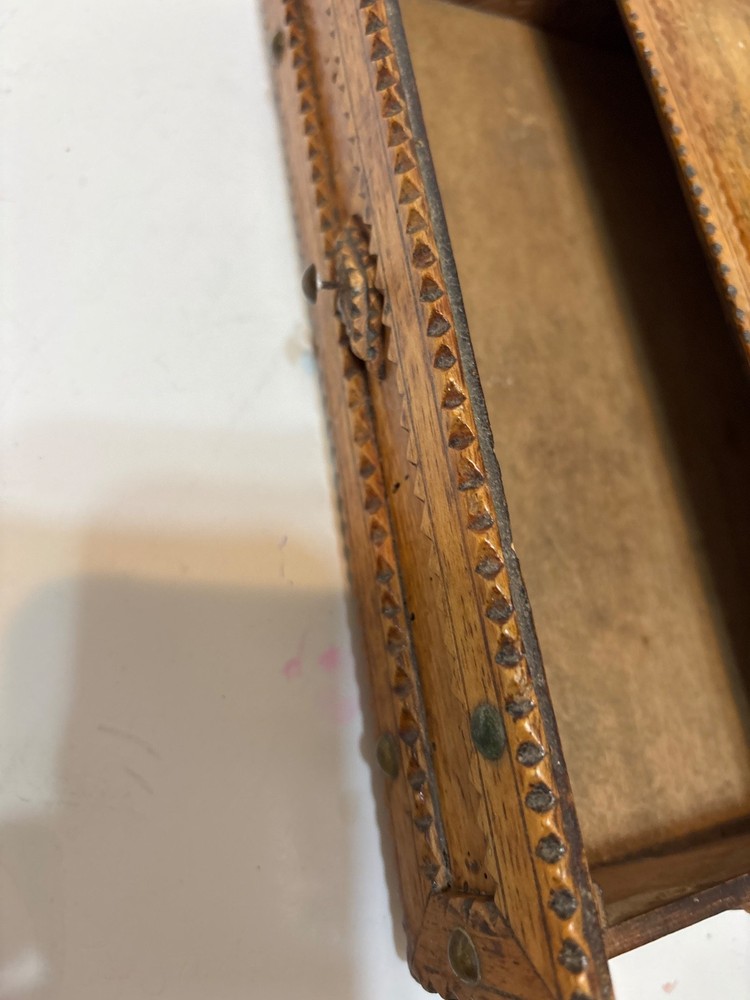Unique Antique Tramp Art Mirror w/ Drawer