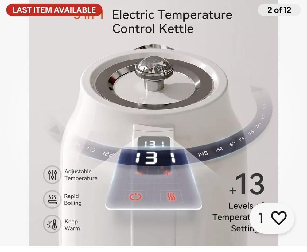 1.7L Electric Kettle Temperature Control & LED Display Auto Shut-Off Quick Boil