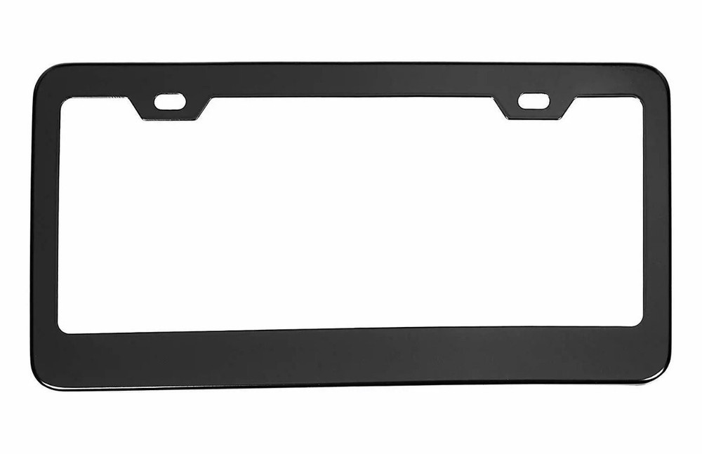 Glossy PLAIN BLACK HEAVY METAL LICENSE PLATE FRAME+CAPS RUST FREE
