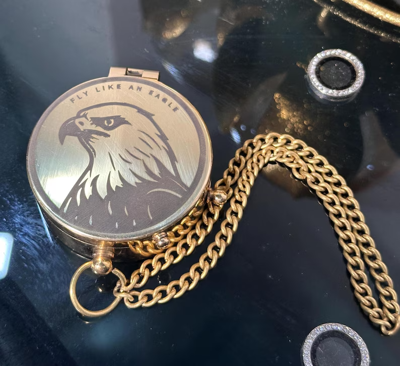 Brass Eagle Compass with Engraved & Chain