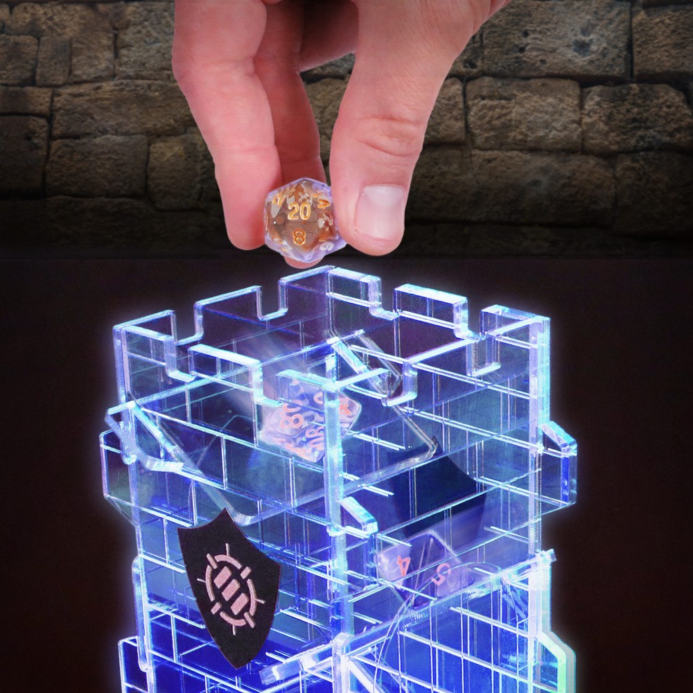 LED Dice Tower with 7pc Dice Set for RPG Games - 7pc Dice Set, LED Dice Roller