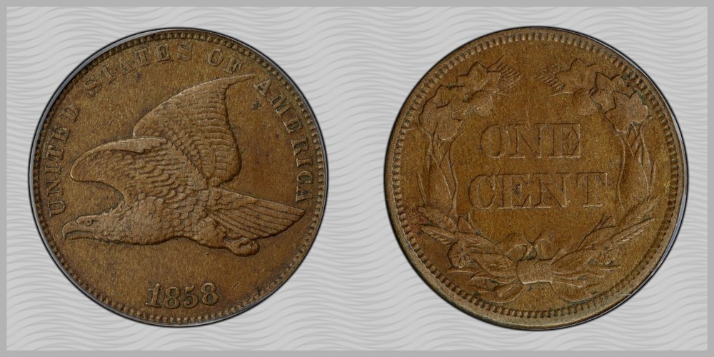 US 1858 1C PCGS XF45 Small Letters Flying Eagle Cent