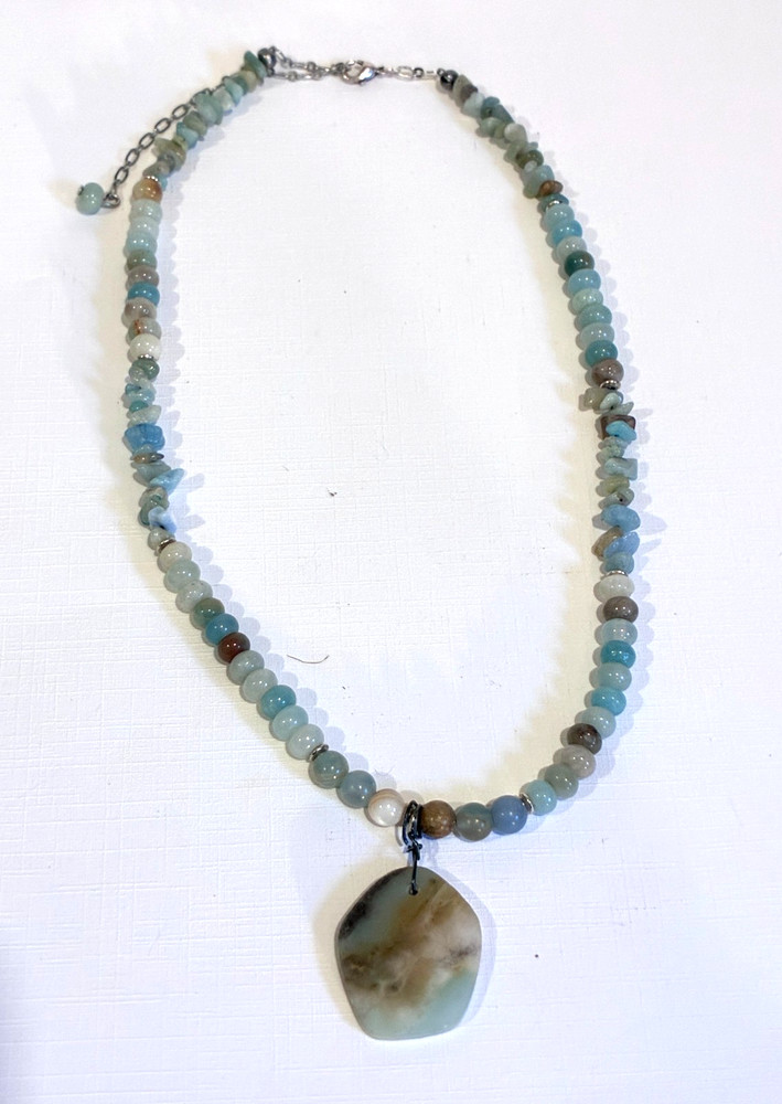 Delicate Boho Light Blue Amazonite Beaded Pendant Necklace: 17"-20"