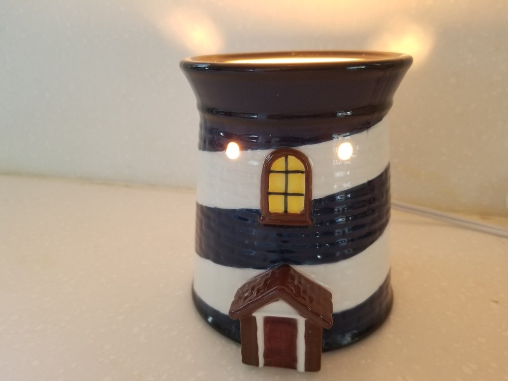 Ceramic Lighthouse Table Lamp Night Light Blue & White 5" x 4"
