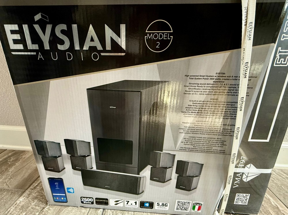 Home Theater, Wireless 7.1 Speaker System, 97" Screen, High Def Projector