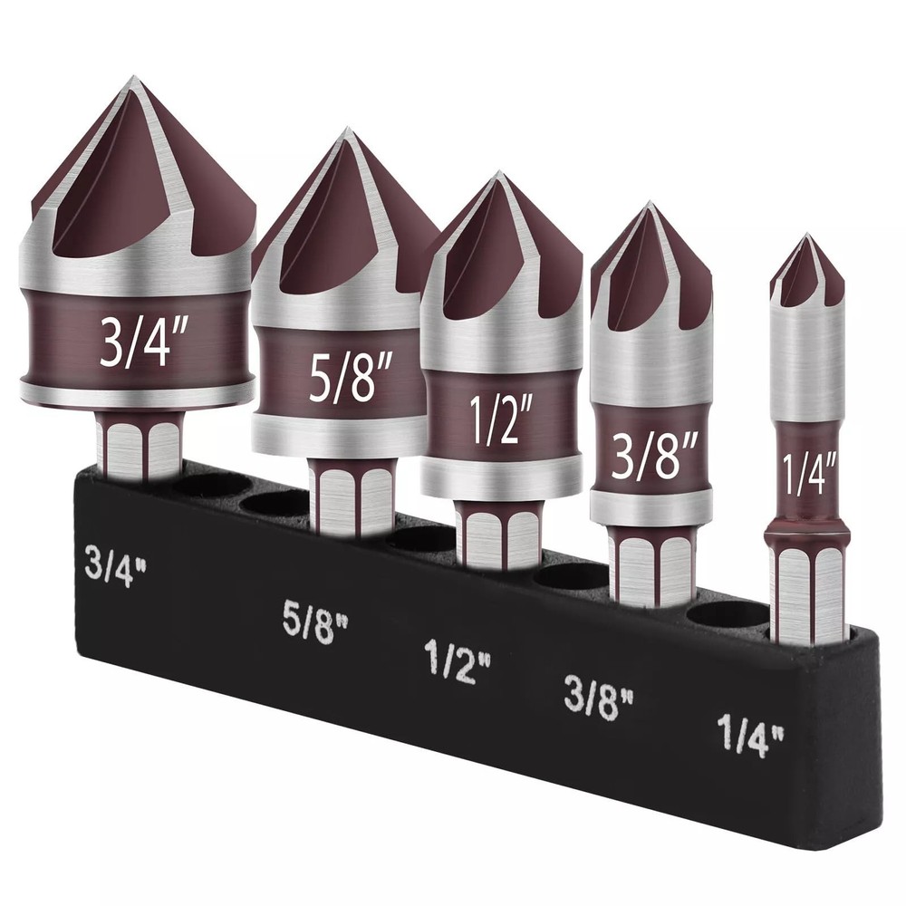 5PCS Countersink Drill Bit Set, 82 Degree HSS Counter Sink for...