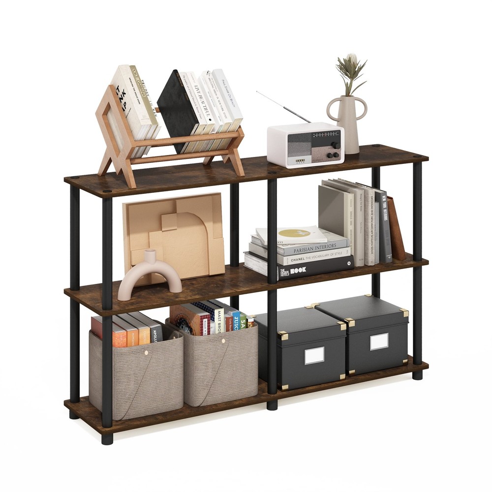 3-Tier Double Size Storage Display Rack Amber Pine/Black