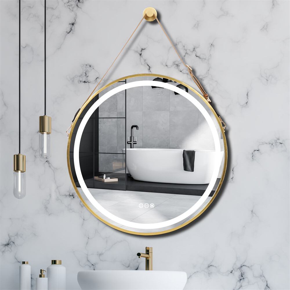 24" / 32" Large Round Bathroom Mirror w light Wall Vanity Makeup Mirror Dimmable