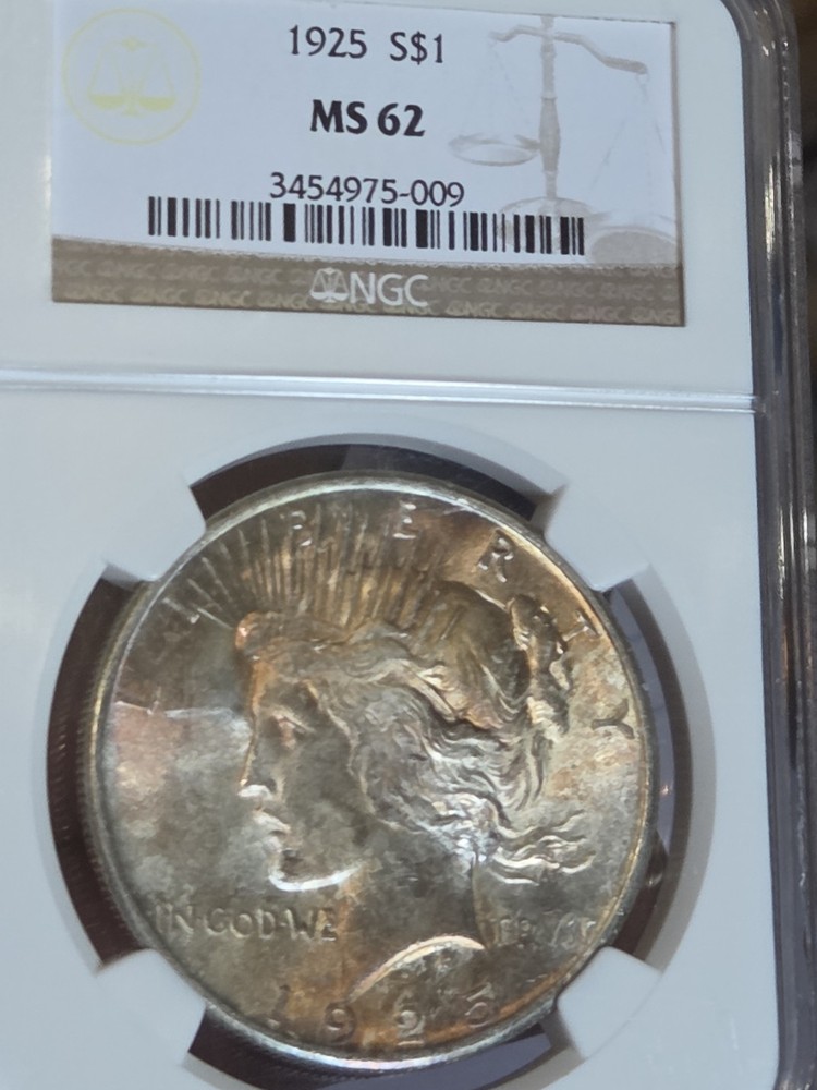 1925 $1 Peace Dollar NGC MS62 Toned