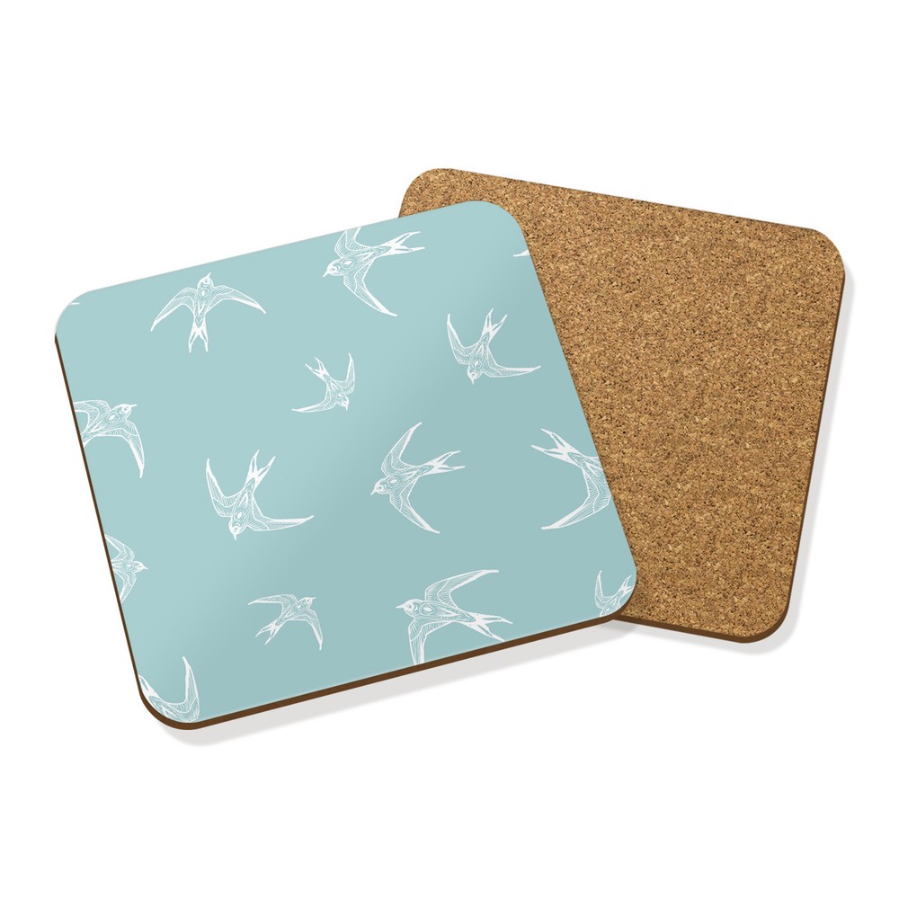 SWALLOWS 'FLYING HIGH' PATTERN COASTER MAT CORK SQUARE - Animal Birds