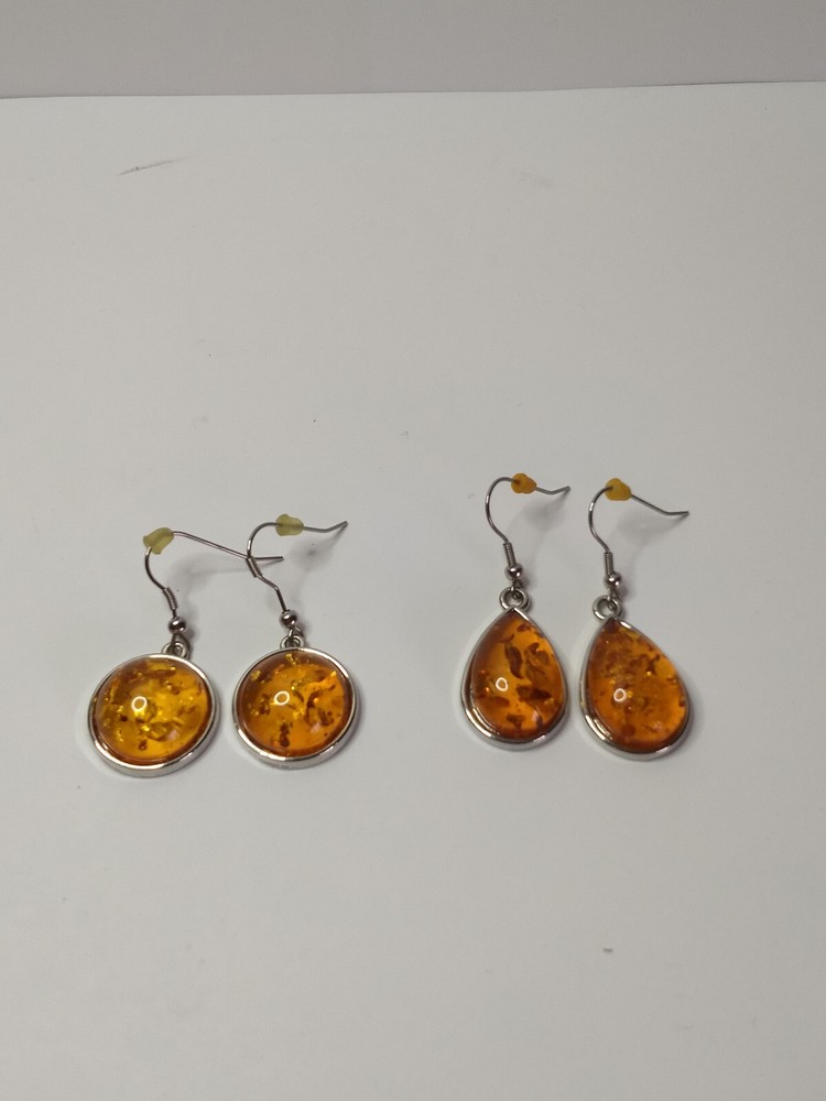 Amber Stone Silver Dangle Earrings & Necklace Set Statement Boho Western