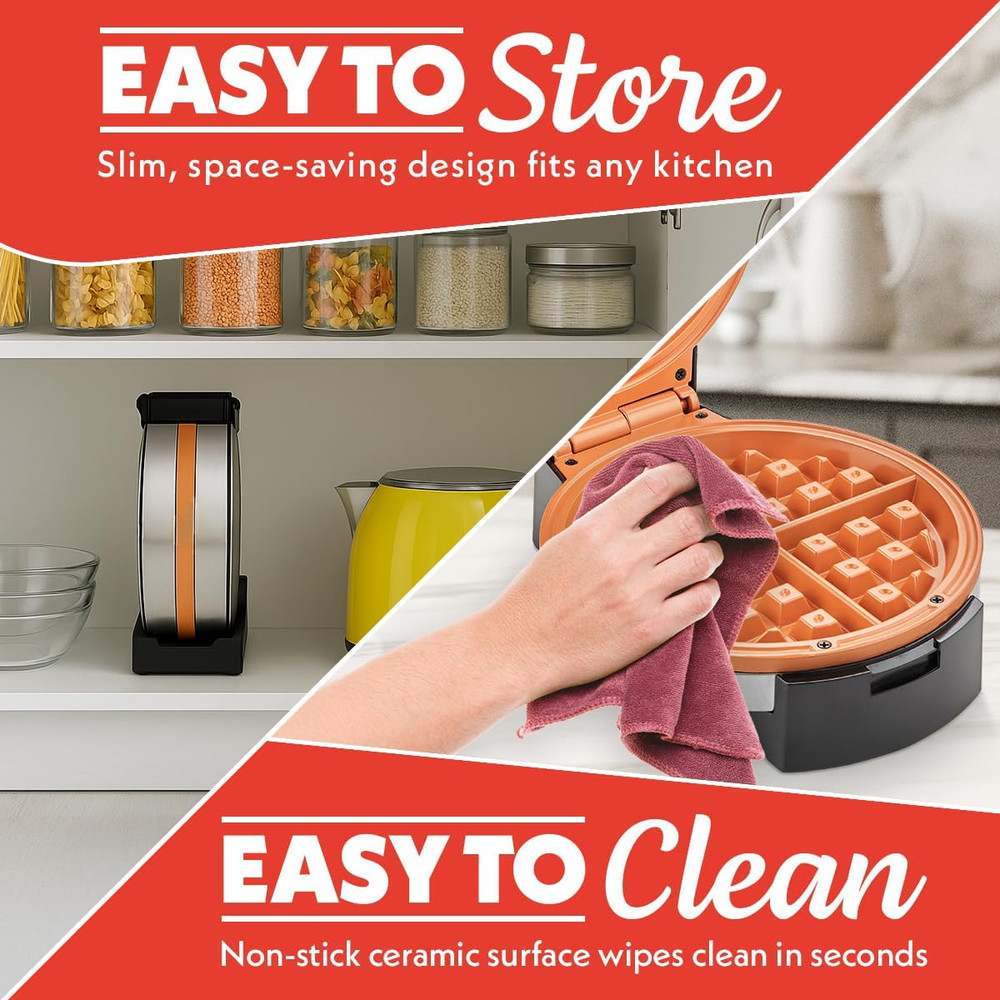 Belgian Waffle Maker – Compact Design with Upright Storage, Adjustable Browning,