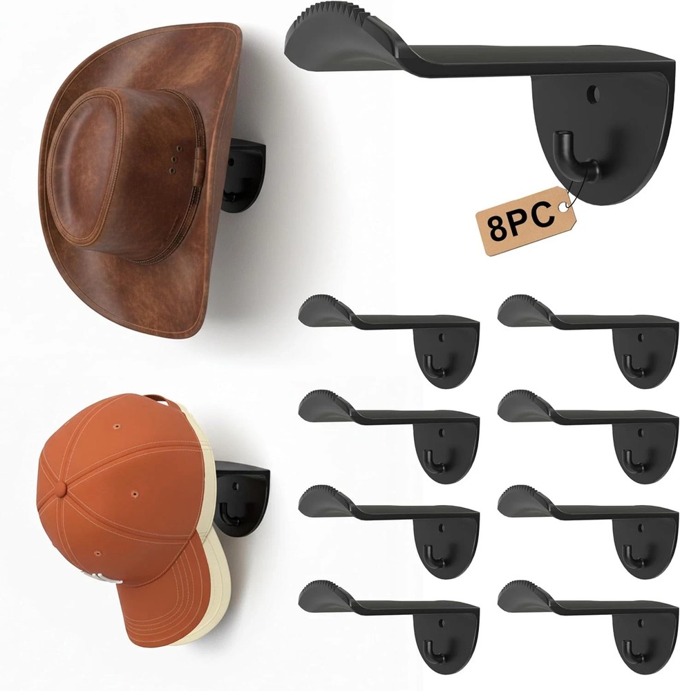 Adhesive Hat Hooks for Wall, 8 Pack, 2.9" Cowboy Hat Rack Prevents Deformation,