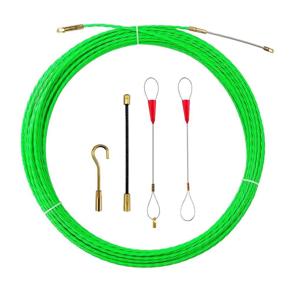 37 FT Fish Tape Wire Puller 5 Adapters Durable Cable Retraction Aid 12m