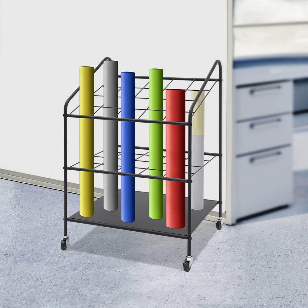 3-Tier Mobile Paper Rolls Organizer Floor Storage Rack Material Roll Dsplay Rack