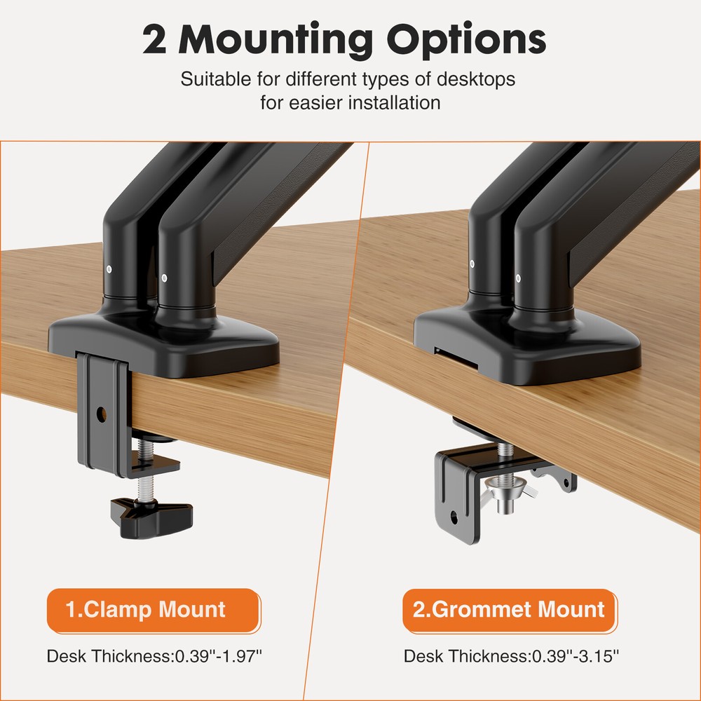 Monitor Mount Single/Dual Adjustable Gas Spring Desk Stand for 15-27" Screens