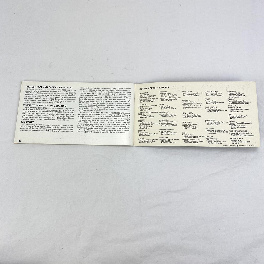 Polaroid Automatic 250 Land Camera Operating Instructions User Guide Manual