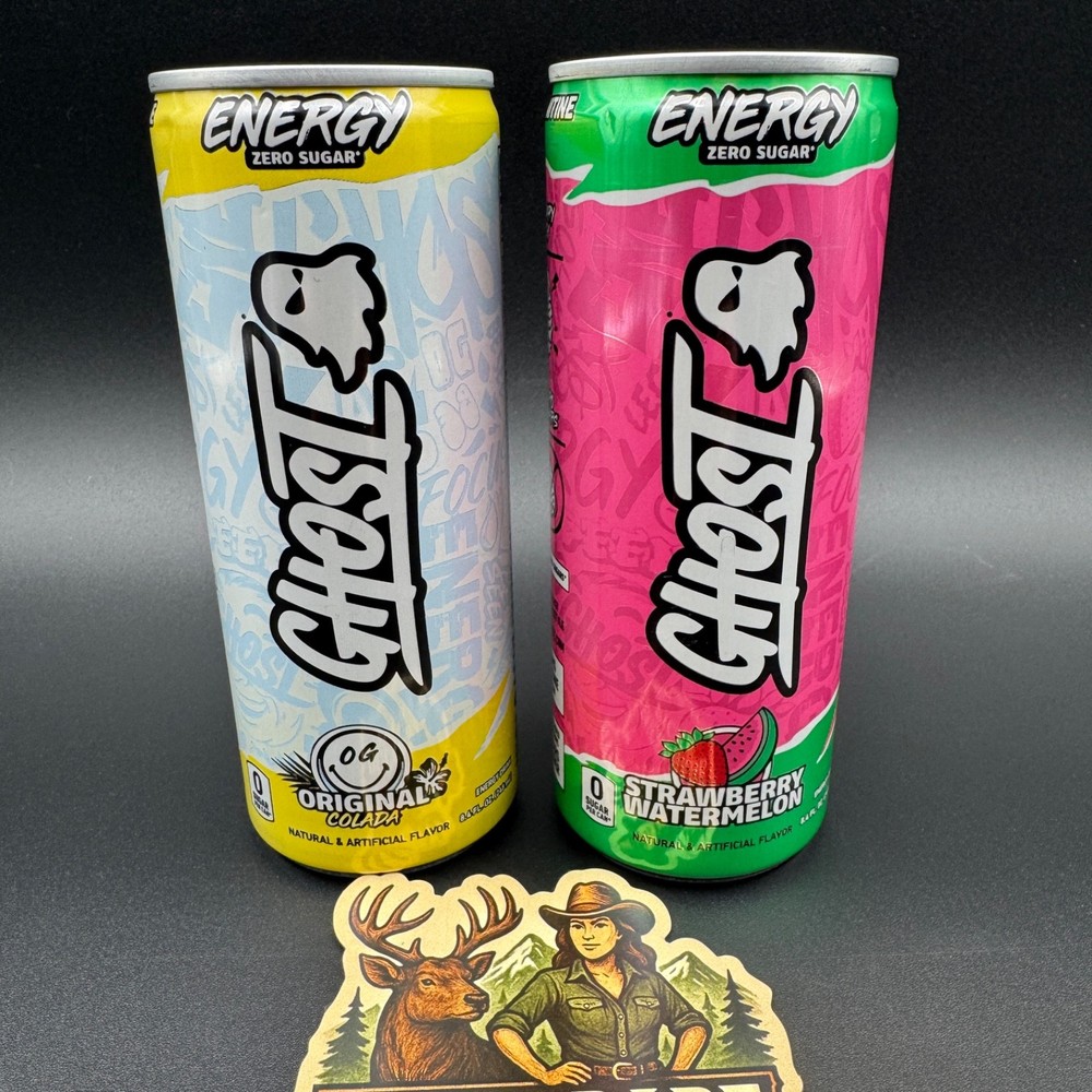 🔥GHOST® Energy Strawberry Watermelon & OG Colada Zero Sugar Drink Lot 2 Cans🔥