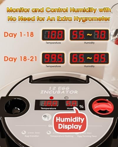 12 Egg Automatic Incubator Digital LED Display Temperature Control Poultry Hatch