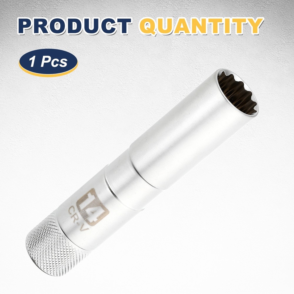 1pcs Spark Plug Socket 3/8" Drive 14mm Magnetic Spark Plug Socket Silver