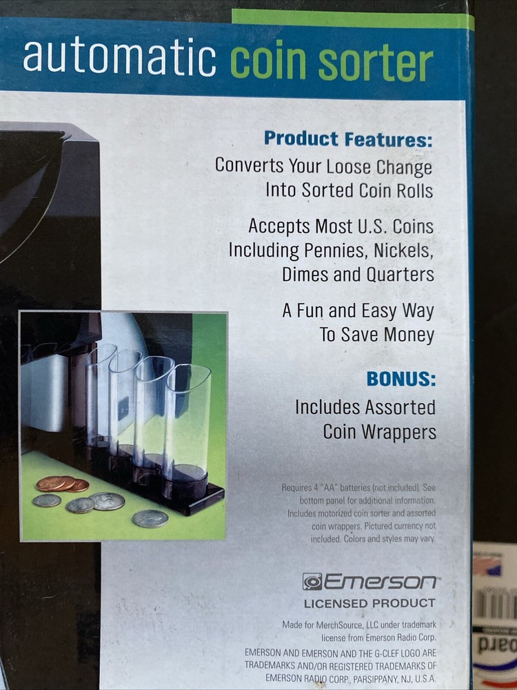 Emerson 4-Barrel Automatic Coin Sorter - Black New Open Box