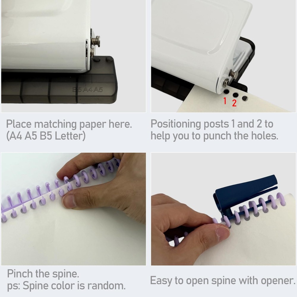 10-Hole Punch Binding Machine for Planner (White) - Manual Punch with 10 Mult...