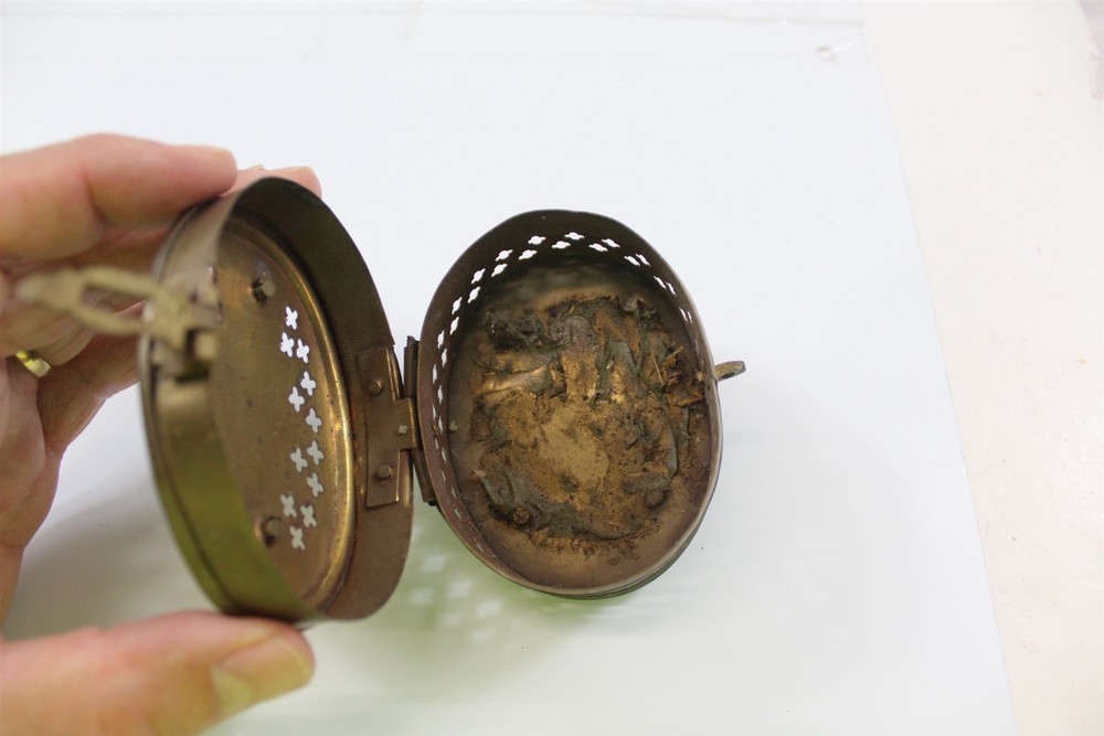 Incense Holder Oval Box All Brass 3-3/8" Handmade