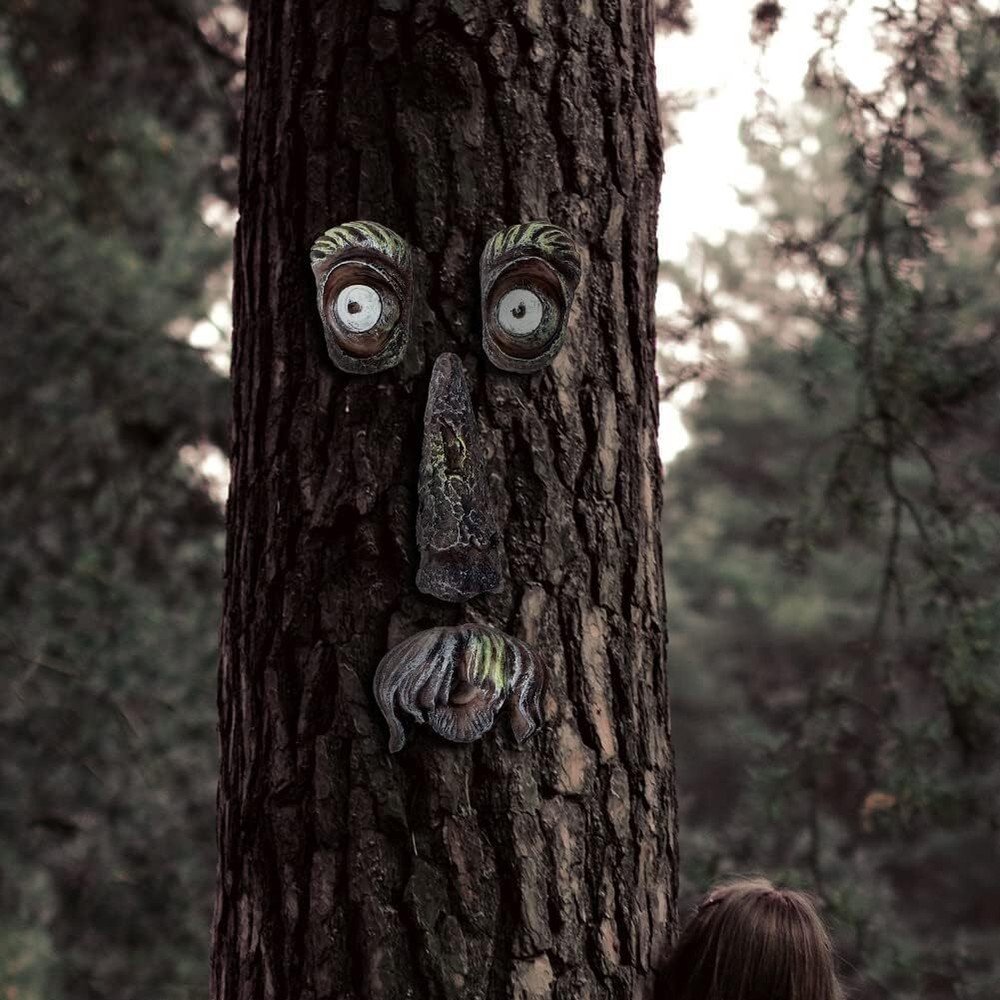 Tree Faces Decor Old Man Tree Hugger Bark Ghost Face for Halloween Easter Garden