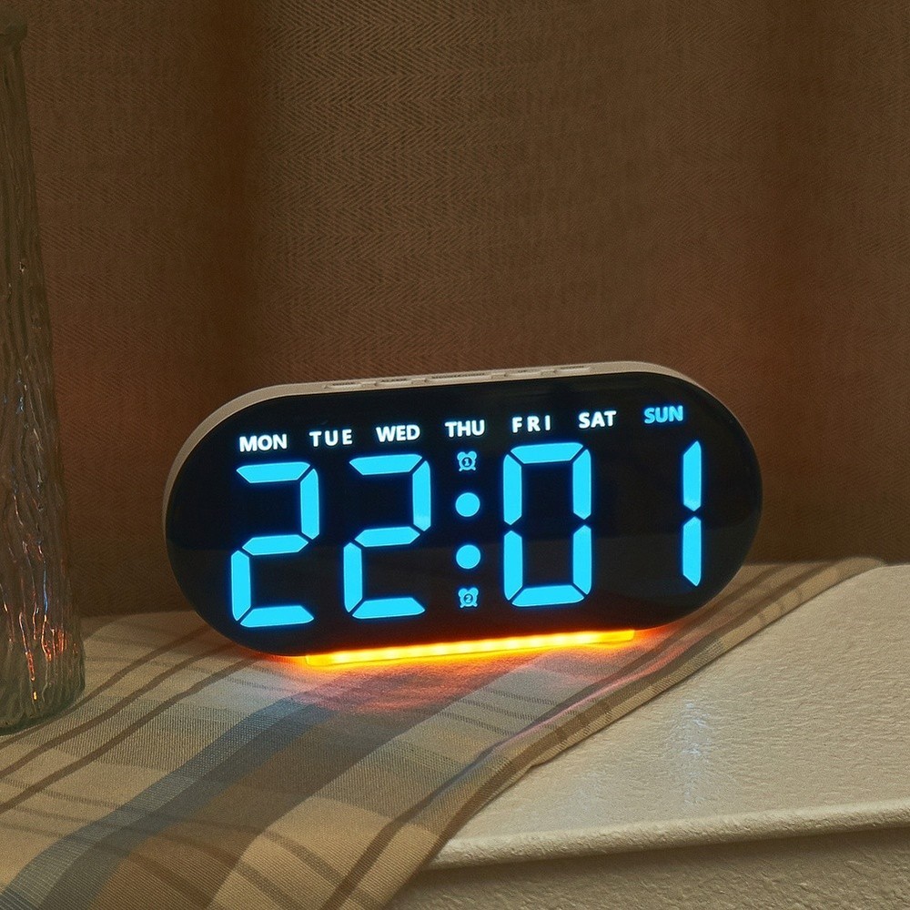 Modern LED Alarm Clock Large Bright Display Adjustable Brightness Ambient Light