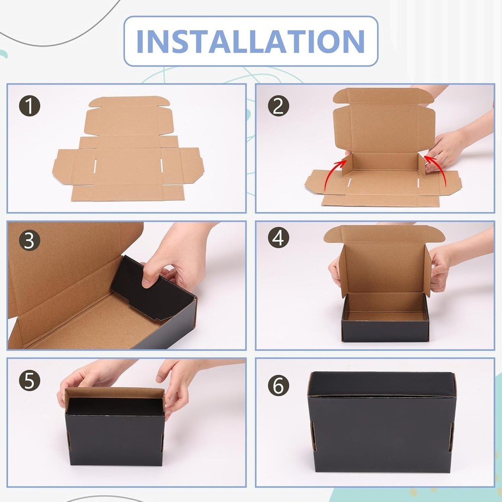 6 Pack 9x6x4 Shipping Boxes, Black Corrugated Cardboard Boxes for Packaging S...