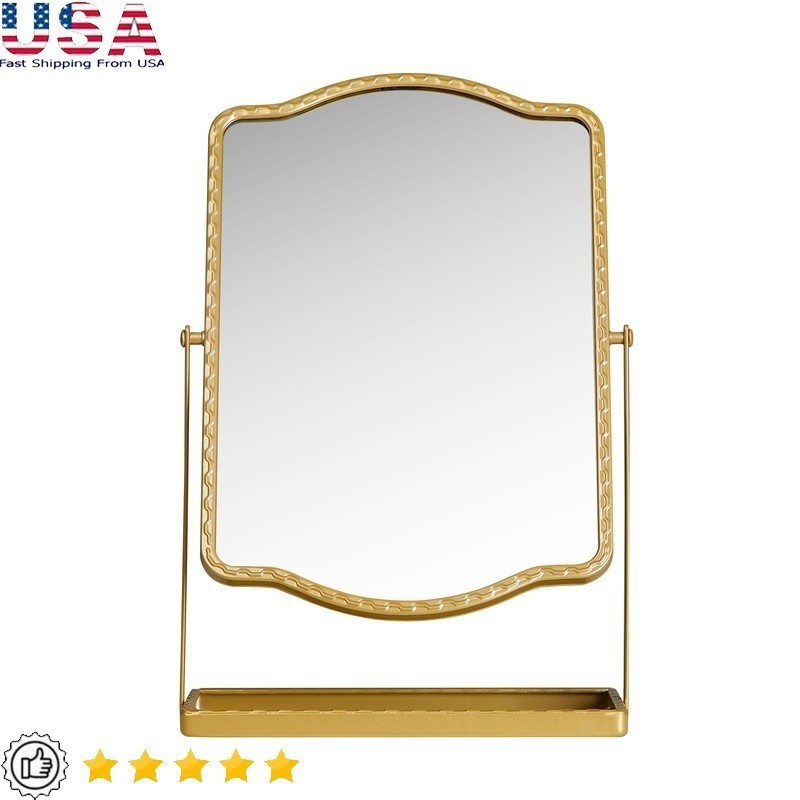 Vintage Table Mirror W/ Storage Makeup Organizer Distortion-Free Reflection New