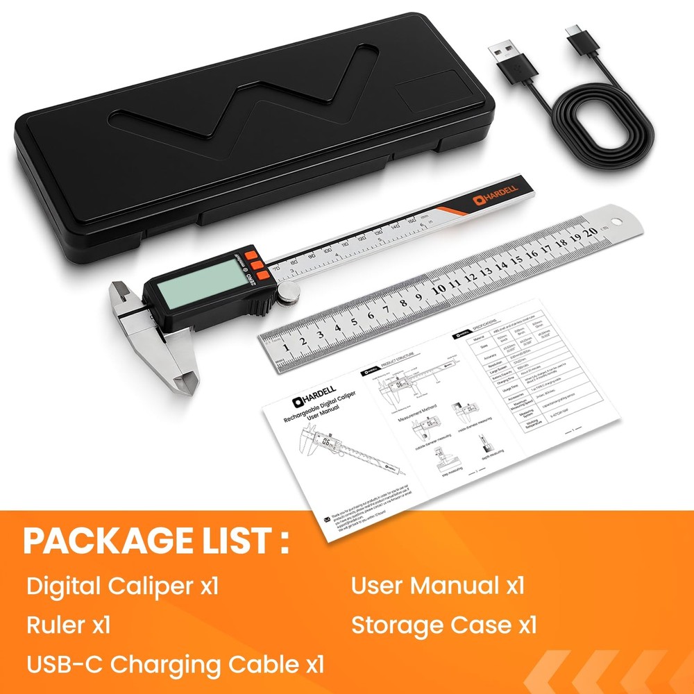 HARDELL Digital Caliper, Rechargeable Caliper with Power Display, 6...