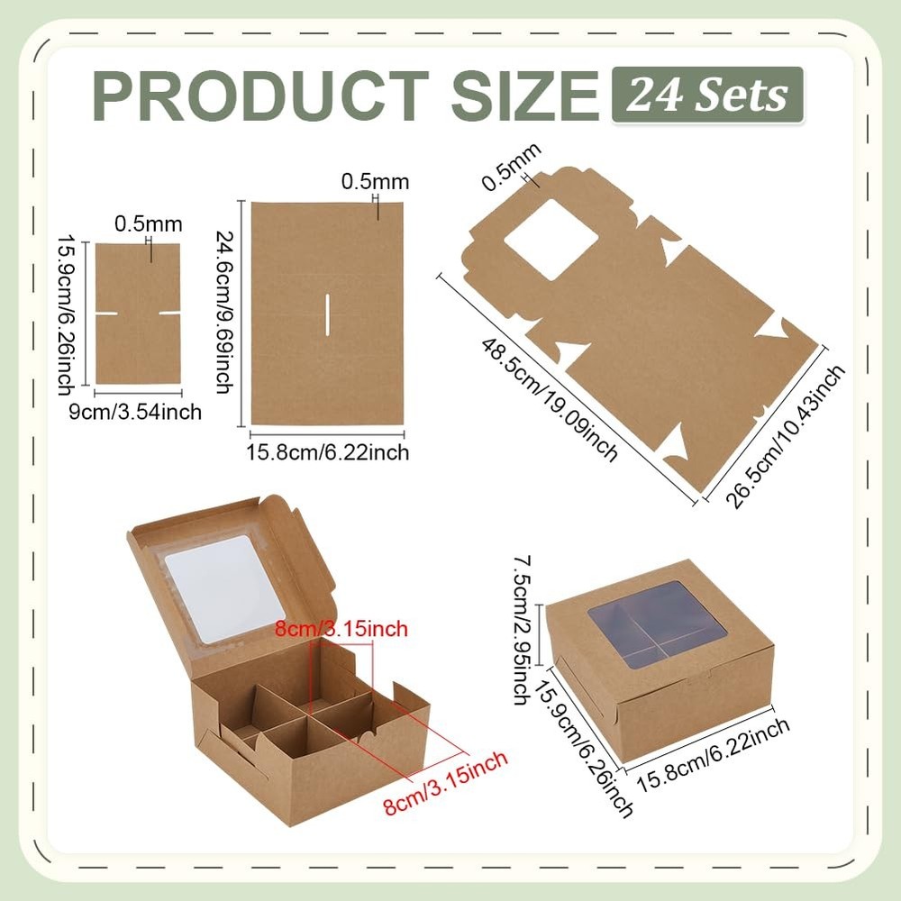 24 Pack Treat Boxes 4 Compartments Bakery Containers Peru Square Cookie Packi...