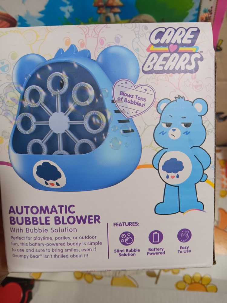 NEW IN BOX CARE BEARS AUTOMATIC BUBBLE BLOWER W/ SOLUTION GRUMPY BEAR 8.25"...