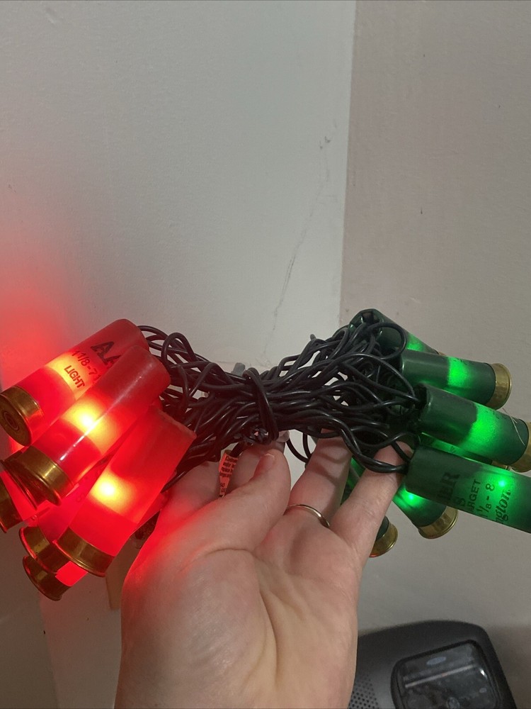 Shotgun Shell Christmas Tree Lights REAL 20 Lights 8ft String RED & GREEN Rustic