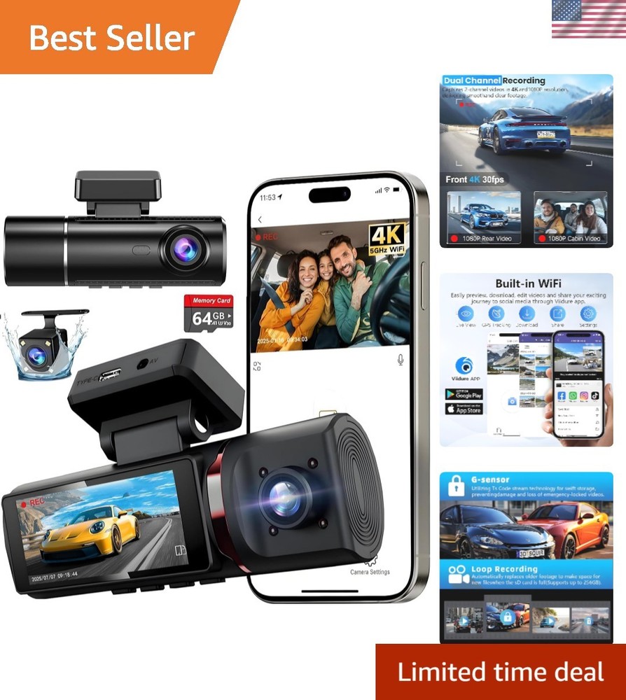 Comprehensive 4K Dash Cam Solution for Cars - Loop Recording & Easy Installation