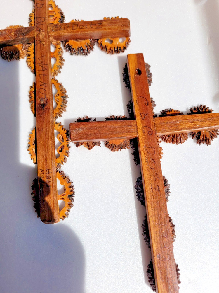 FOLK ART SLICED WALNUT SEED CROSSES