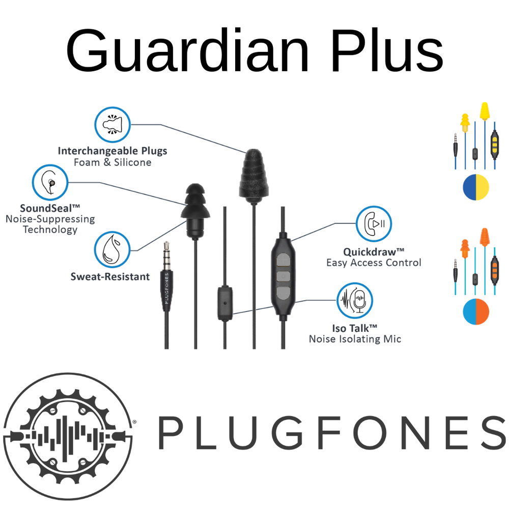 Plugfones Guardian Plus Earplug, Headphones, Black/Gray