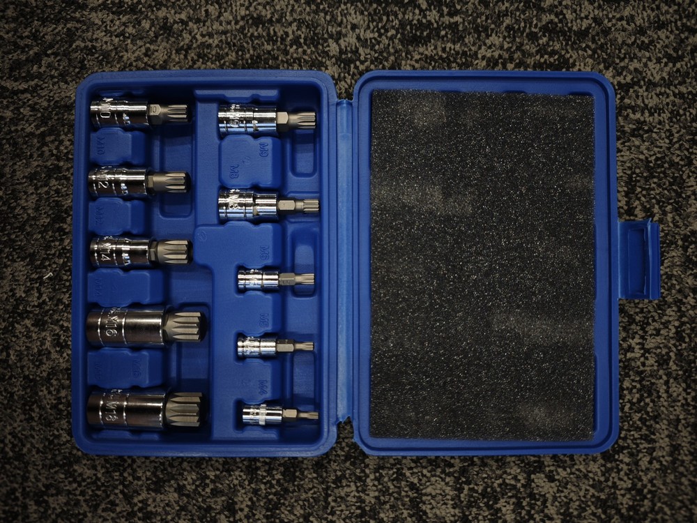 10 PC For XZN Triple Square Spline Bit Socket Set 12 Points with Carrying Case .