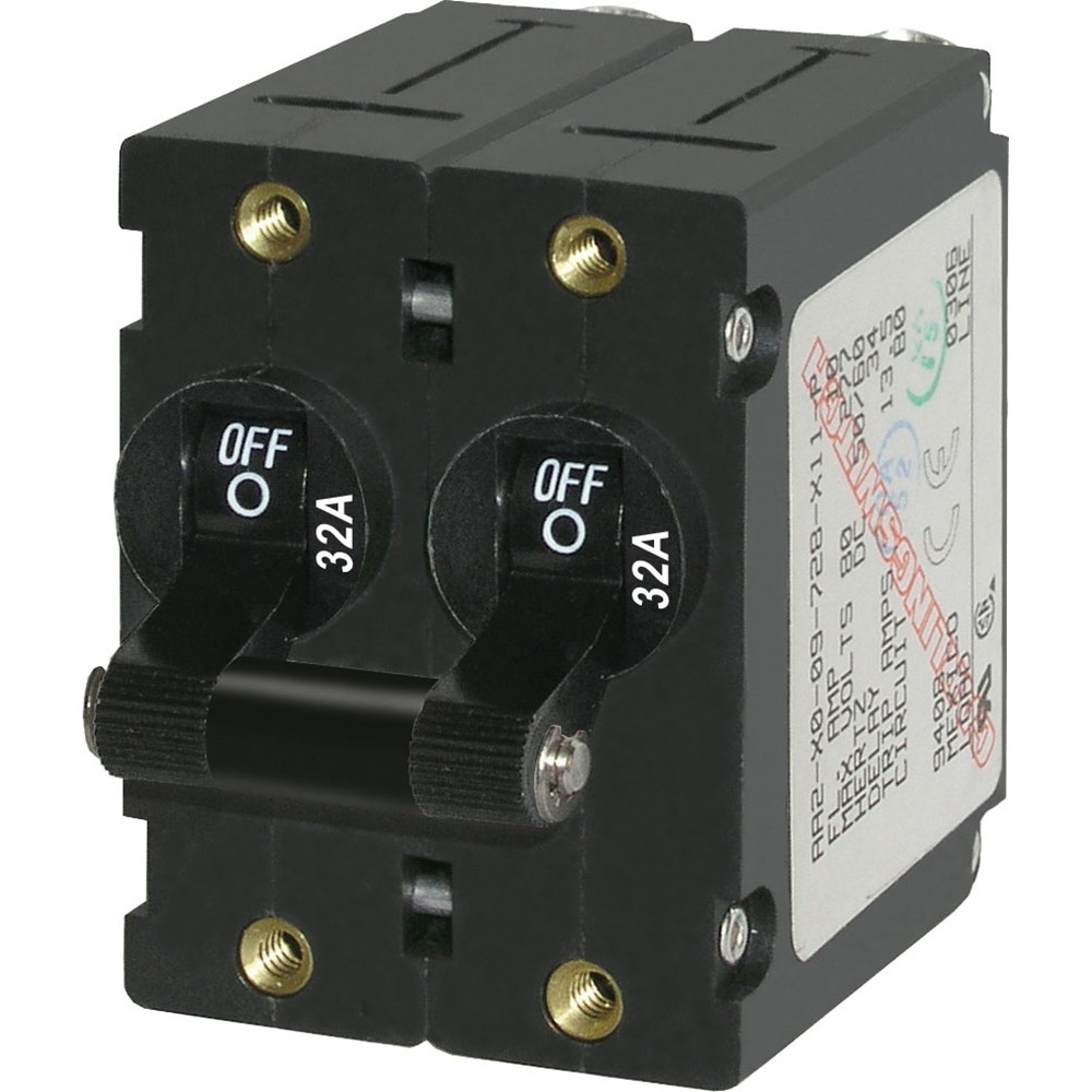 Blue Sea 7349 A-Series Double Pole Toggle Circuit Breaker 32A Black Marine