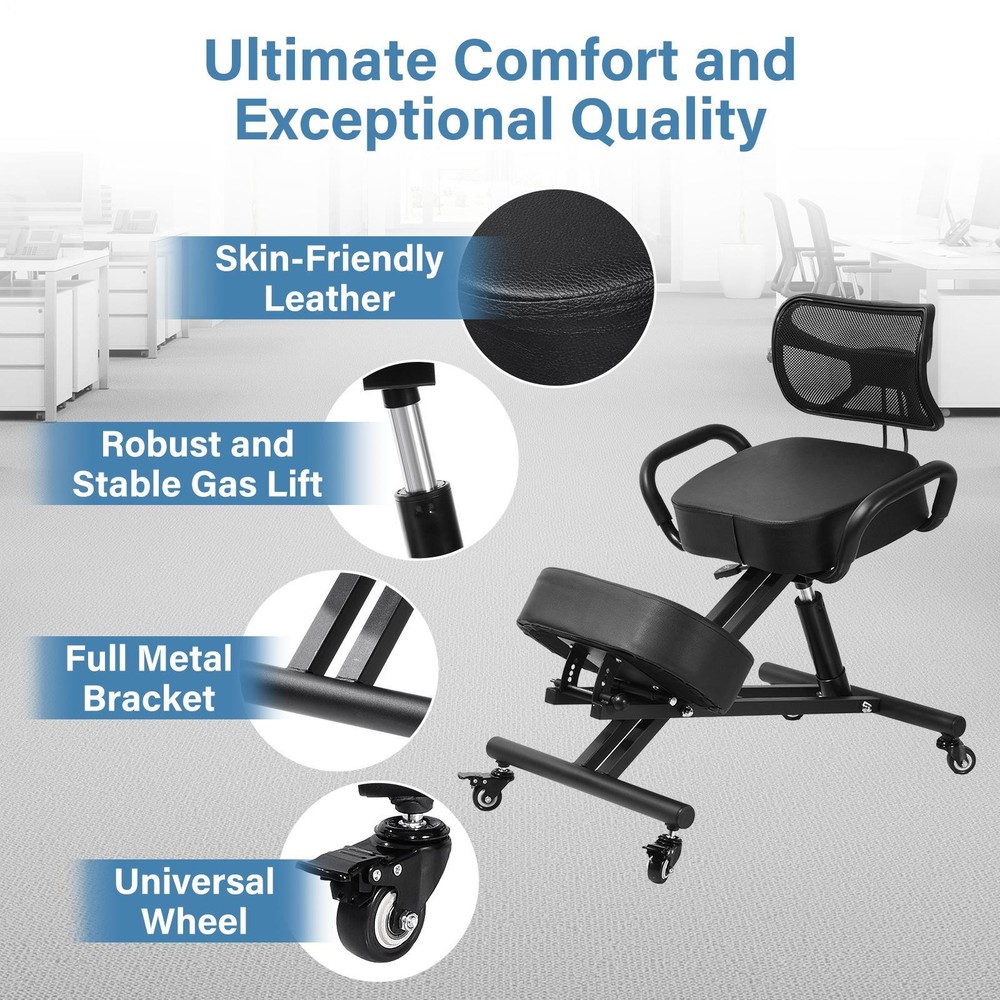Ergonomic Kneeling Chair Adjustable Stool Upright Back Postures Home Office