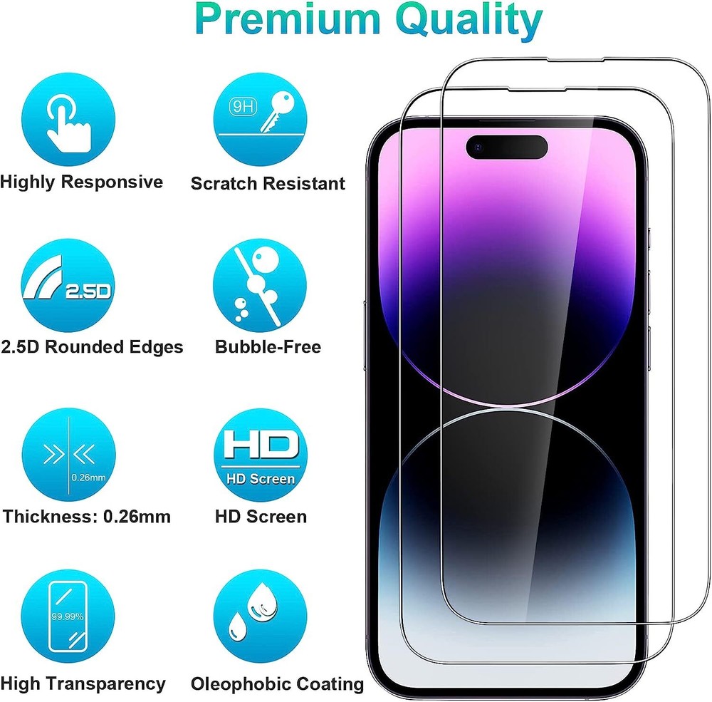 For iPhone 15 14 13 12 Pro Max Tempered Glass Screen Protector Camera Protector