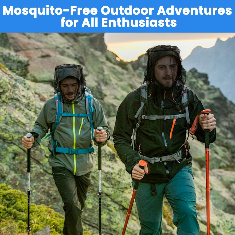 2 Pack Mosquito Head Nets with Drawstring Ultra Large & Extra Long, Premium ...
