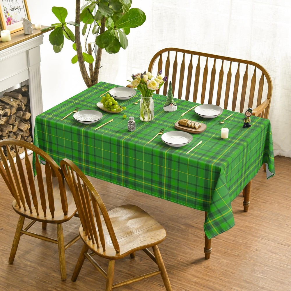 St. Patrick's Day Tablecloth 60×84 Inch Rectangular, Green Buffalo Plaid Rural S